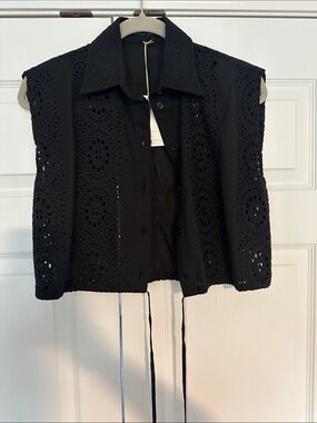 Scanlan Theodore Black Sleeveless Eyelet Top with Tie